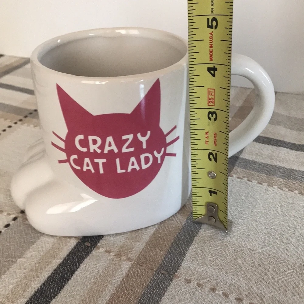 Big Mouth Crazy Cat Lady Cat Paw Coffee Tea Ceramic Mug White Pink 20oz Drink - Picture 9 of 11